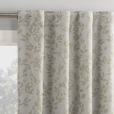 Sun Zero Elmira Foliage Woven Jacquard 100% Blackout Back Tab Curtain Panel Pair