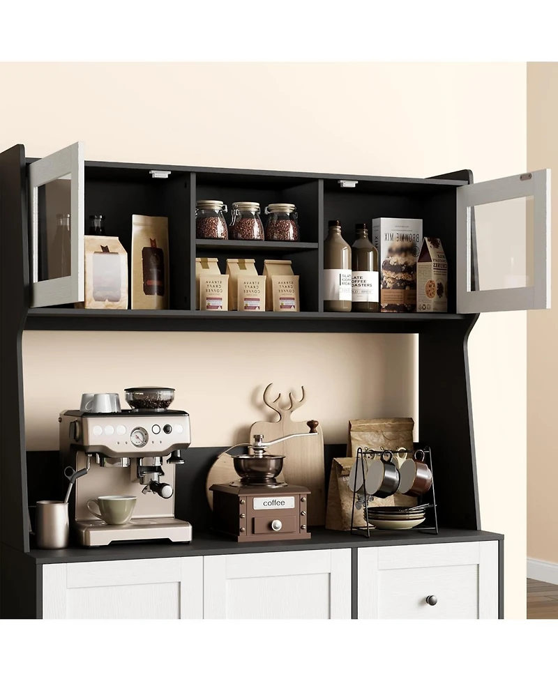 gaomon "22; Kitchen Pantry Cabinet with Microwave Shelf, Freestanding Hutch Cabinet with 3 Drawers and Led Lights, Tall Storage Cabinet with Counterto