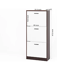 Vanirror Shoe Storage Cabinet with 3 White Panel Flip Drawers, Freestanding Organizer for Entryway, Narrow Shoe Rack Cabinet (Walnut-3 Drawers)