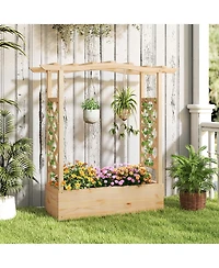 Gymax 2PCS Wooden Raised Garden Bed w/ Trellis & Hanging Roof Planter Box for Garden