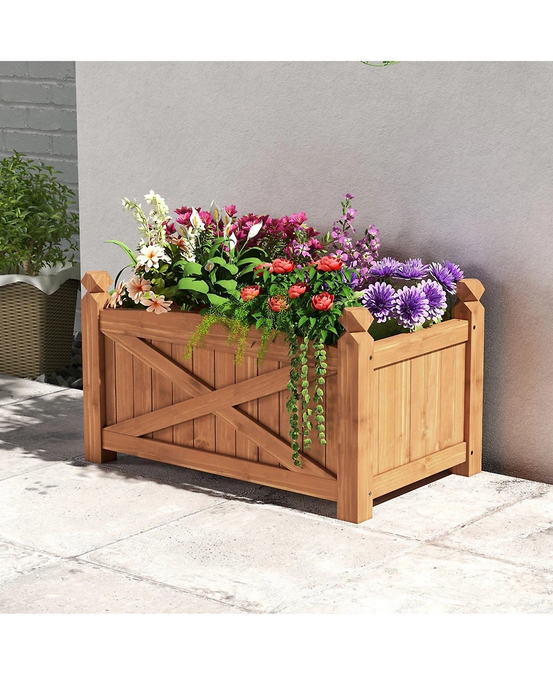 Gymax Wooden Raised Garden Bed Elevated Outdoor Planter Box w/ Drainage Holes for Patio