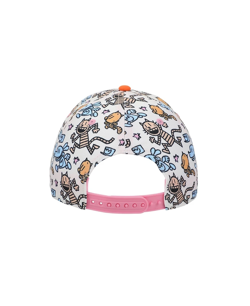 Dog Man Girls All-Over Character Print Youth White Traditional Adjustable Hat
