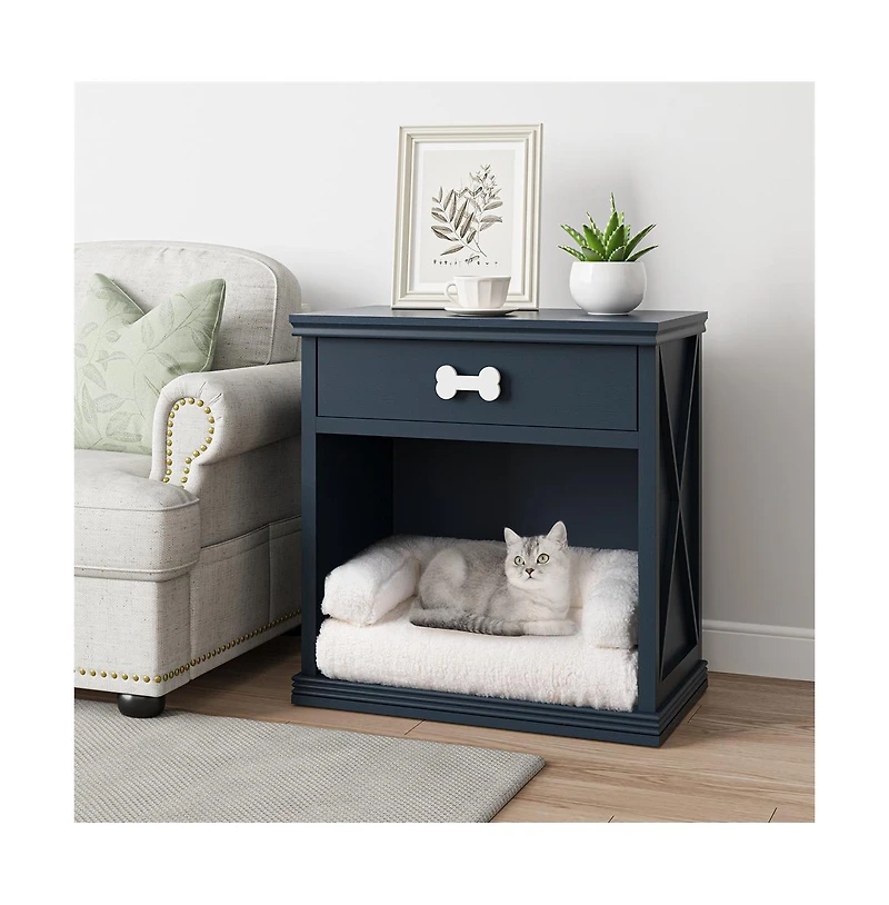 Zeus & Ruta Storage Cabinet with Led Light and Built-in Cat Bed Cat Cave