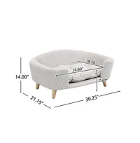 Zeus & Ruta Beige Corduroy Elevated Pet Couch with Wood Legs