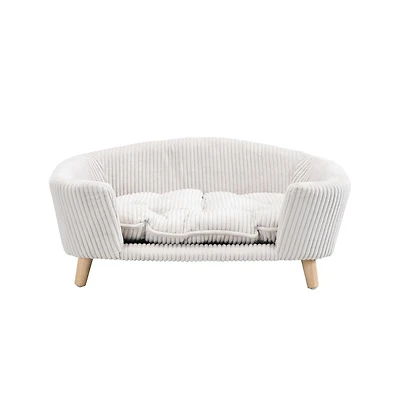 Zeus & Ruta Beige Corduroy Elevated Pet Couch with Wood Legs