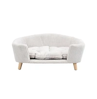 Zeus & Ruta Beige Corduroy Elevated Pet Couch with Wood Legs