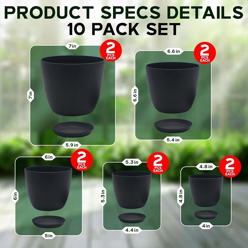 Lifemaster Campior Plastic Plant Pots with Drainage