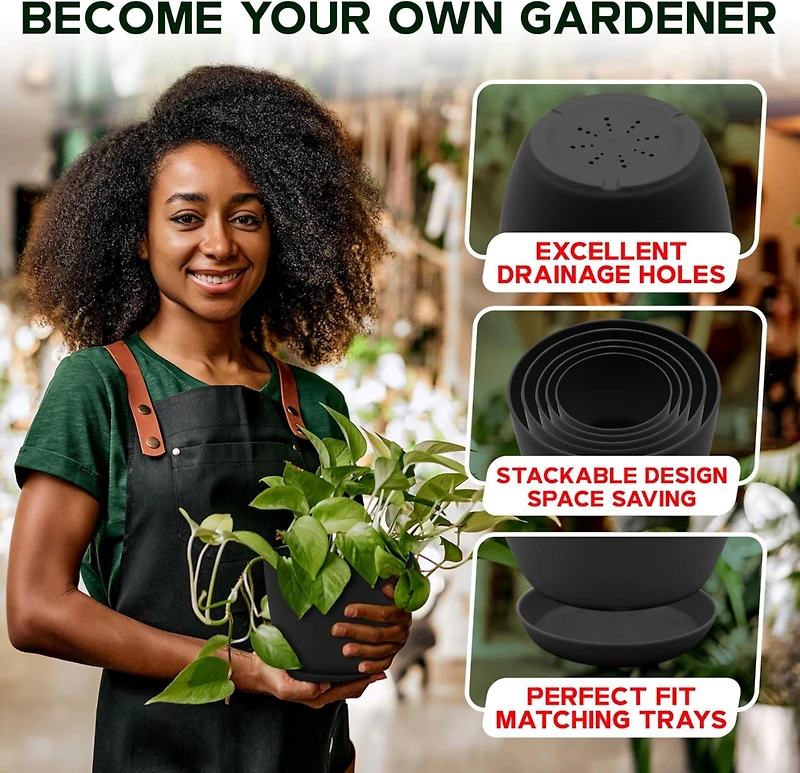 Lifemaster Campior Plastic Plant Pots with Drainage