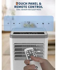8,000 Btu Portable Air Conditioner - Floor Standing, Cooling, Fan & Dehumidifier, 24H Timer, Window Kit Included, Black & White Top Cover