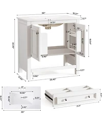 Tribesigns 30" Modern Bathroom Vanity with Sink, Bathroom Sink Cabinet with 2 Doors and 1 Drawer, Solid Wooden Frame, White