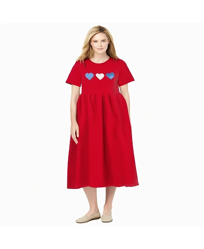 Woman Within Plus Short-Sleeve Scoopneck Empire Waist Dress