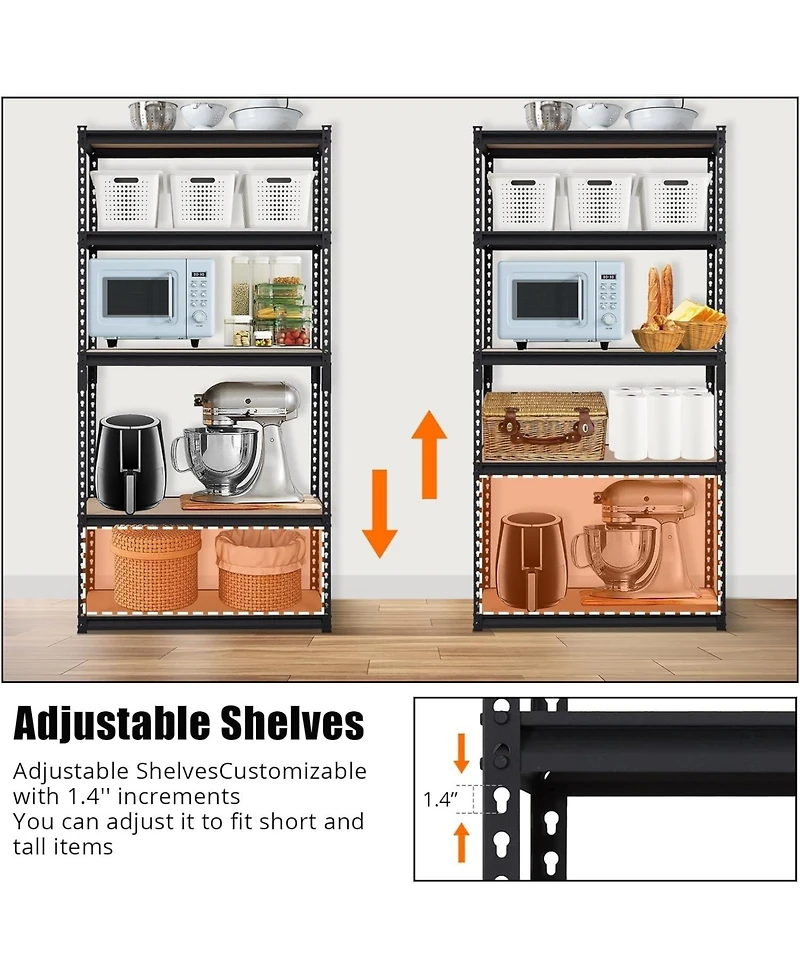 gaomon Heavy Duty Storage Shelves, 5-Tier Adjustable Garage Shelving Unit, Metal Storage Utility Rack Shelf for Warehouse, Pantry, Kitchen, Basement,