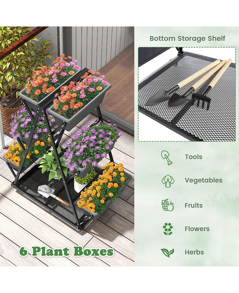 Gymax 3-tier Vertical Garden Planter Box w/ Lockable Wheels Drainage Holes for Patio