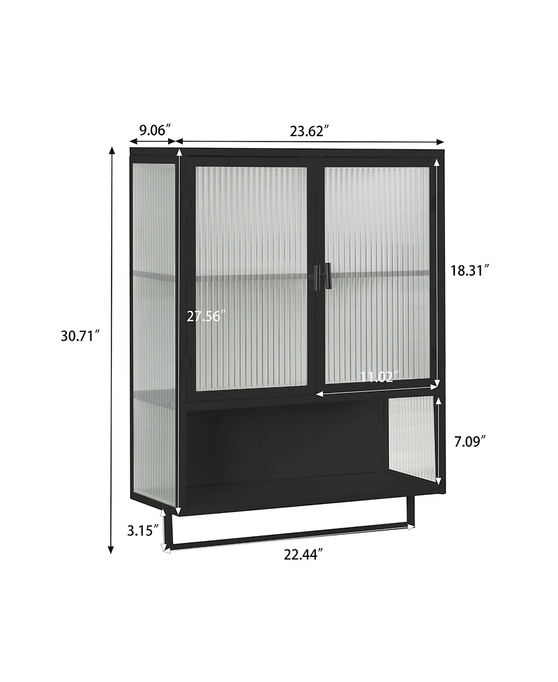 Casainc 24" Wall Cabinet with Glass Doors, Open Shelf and Towel Rack for Multiple Rooms