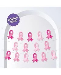 Pink Ribbon Garland Banner, 30 Feet of Cord, 15 Double-Sided Pink Ribbon Pieces
