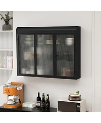 Casainc Arched 3-Door Wall Mounted Glass Cabinet for Kitchen, Living Room, Bathroom