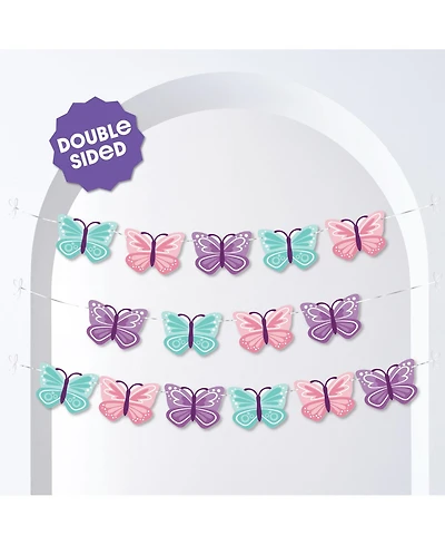 Big Dot of Happiness Beautiful Butterfly Garland Banner, 30 Feet of Cord, 15 Double-Sided Butterflies