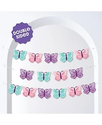 Big Dot of Happiness Beautiful Butterfly Garland Banner, 30 Feet of Cord, 15 Double-Sided Butterflies