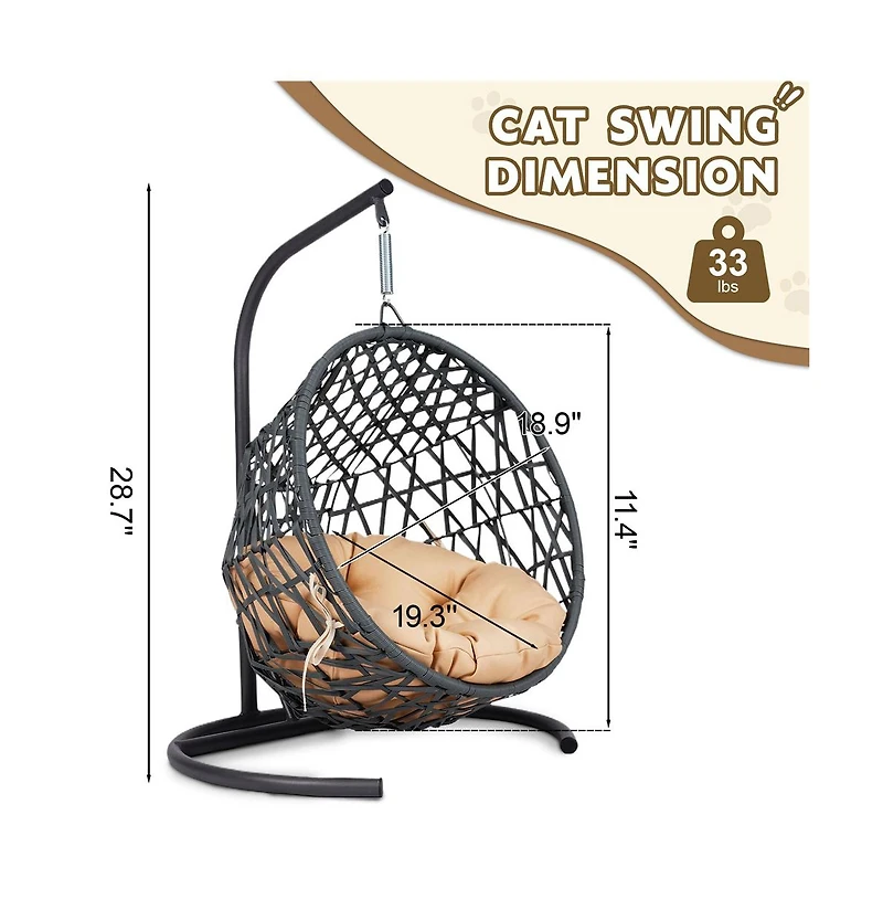Zeus & Ruta Rattan Cat Egg Chair with Stand and Cushion in Yellow