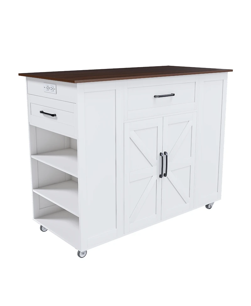 Casainc Rustic Kitchen Island on Wheels with Storage and Power Outlet, Mdf Frame, 46"