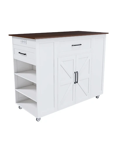 Casainc Rustic Kitchen Island on Wheels with Storage and Power Outlet, Mdf Frame, 46"
