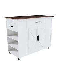 Casainc Rustic Kitchen Island on Wheels with Storage and Power Outlet, Mdf Frame, 46"