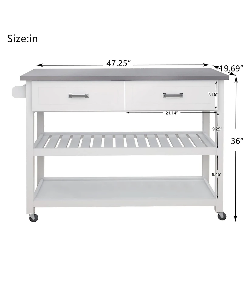 Casainc Kitchen Cart with Stainless Steel Top and Two Drawers for Versatile Storage