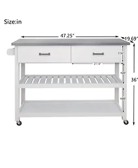 Casainc Kitchen Cart with Stainless Steel Top and Two Drawers for Versatile Storage