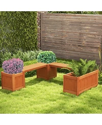 Gymax Wood Wooden Planter Box w/ Seat 2-in-1 Raised Garden Bed & Bench Outdoor