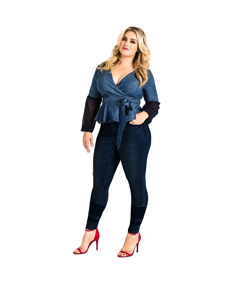 Standards & Practices Plus Tencel Denim Puff Sleeve Wrap Top