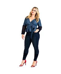 Standards & Practices Plus Tencel Denim Puff Sleeve Wrap Top