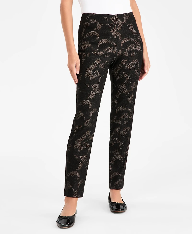 Jm Collection Women's Metallic Jacquard Pull-On Pants, Macy's Exclusive