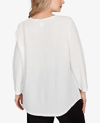 Hearts Of Palm Plus Size Novelty Crinkle 3/4 Sleeve Top