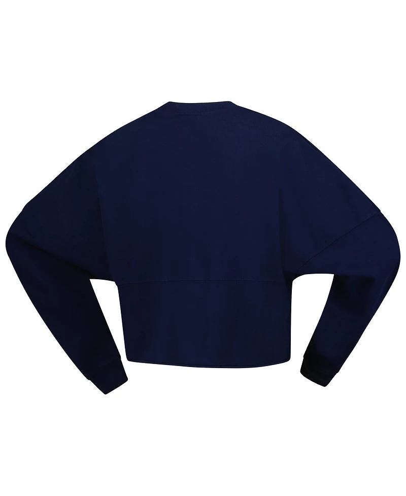 Spirit Jersey Women's Navy Indiana Fever Jumbo Print Oversized Cropped Long-Sleeve T-Shirt