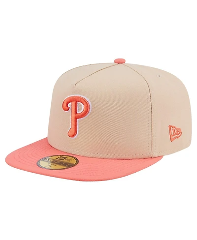 New Era Men's Light Beige/Coral Philadelphia Phillies Two-Tone Color Pack A-Frame 59FIFTY Fitted Hat