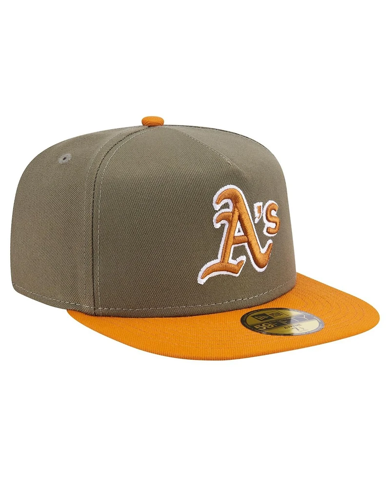 New Era Men's Olive/Orange Athletics Two-Tone Color Pack A-Frame 59FIFTY Fitted Hat