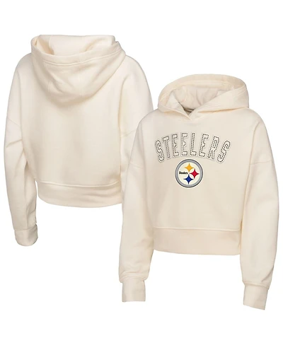 Outerstuff Big Girls Cream Pittsburgh Steelers Oversized Cropped Blitz Hoodie