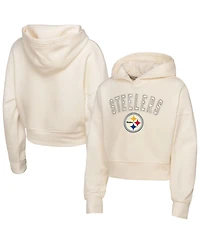 Outerstuff Big Girls Cream Pittsburgh Steelers Oversized Cropped Blitz Hoodie