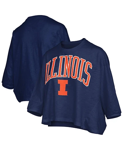 Pressbox Women's Navy Illinois Fighting Illini Midi Arch Over Logo Oversized T-Shirt