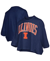 Pressbox Women's Navy Illinois Fighting Illini Midi Arch Over Logo Oversized T-Shirt