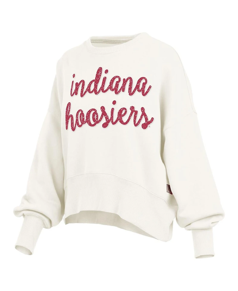 Pressbox Women's Cream Indiana Hoosiers Oversized Chelsea Waist Length Pullover Sweatshirt