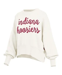 Pressbox Women's Cream Indiana Hoosiers Oversized Chelsea Waist Length Pullover Sweatshirt