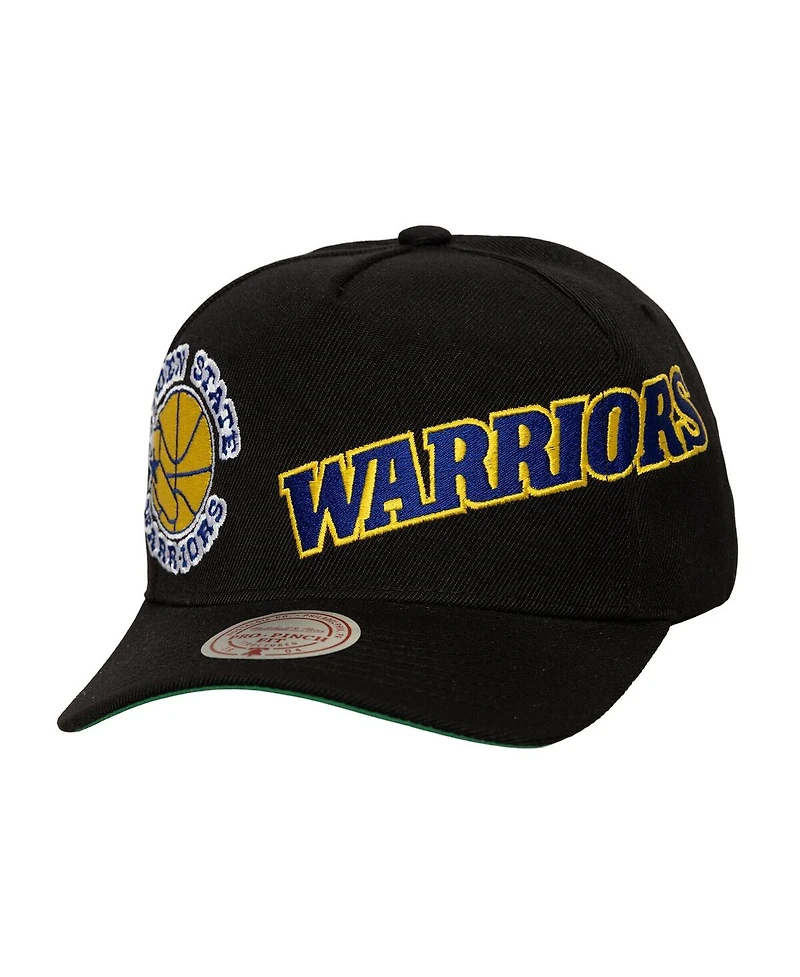 Mitchell Ness Men's Black Golden State Warriors Busted Logo Wordmark Wrap-Around Pro Pinch Adjustable Hat