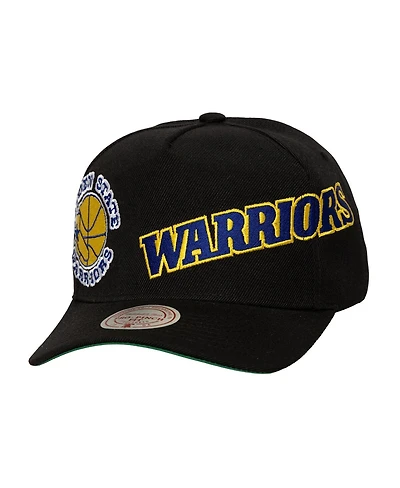 Mitchell Ness Men's Black Golden State Warriors Busted Logo Wordmark Wrap-Around Pro Pinch Adjustable Hat