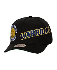 Mitchell Ness Men's Black Golden State Warriors Busted Logo Wordmark Wrap-Around Pro Pinch Adjustable Hat