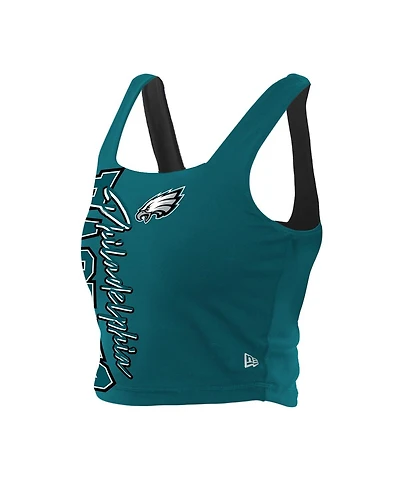 New Era Women's Midnight Green/Black Philadelphia Eagles Reversible Cropped Sport Classics Tank Top