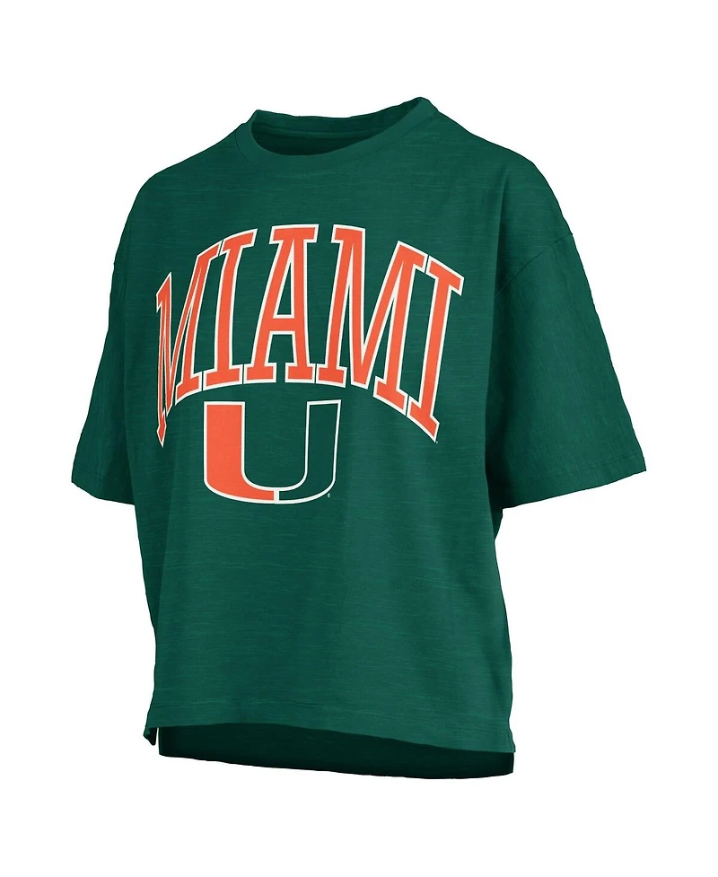 Pressbox Women's Miami Hurricanes Nelson Arch Over Logo Waist Length Oversized Slub T-Shirt