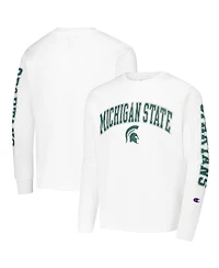 Champion Big Boys and Girls White Michigan State Spartans Distressed Arch Over Logo Long Sleeve T-Shirt