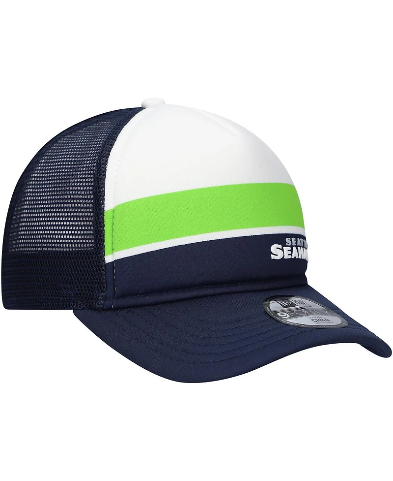 New Era Preschool College Navy Seattle Seahawks Sport Night Color Block 9FORTY A-Frame Trucker Adjustable Hat