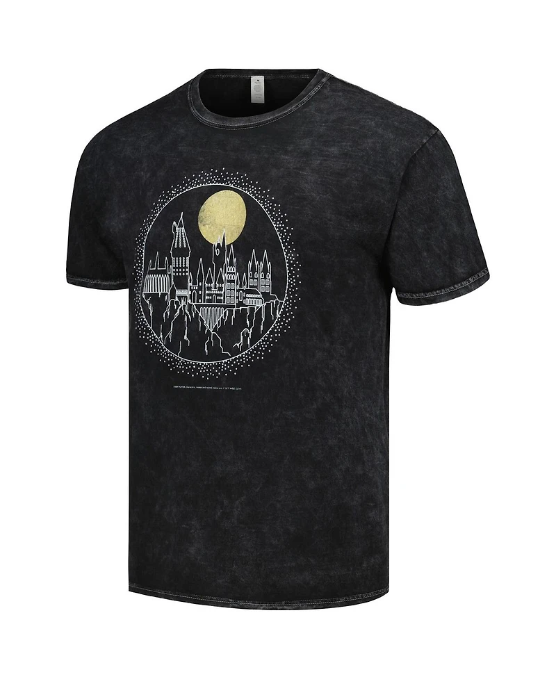 Mad Engine Men's and Women's Black Harry Potter Hogwarts Line Art Graphic T-Shirt